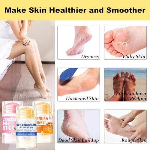 Charunee Cracked Heel Stick 3Pcs Foot Balm Roll-On for Dry Feet Men Women Peach Honey Avocado