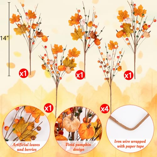 8Pcs Fall Artificial Flower Pumpkin Picks - Autumn Table Decor