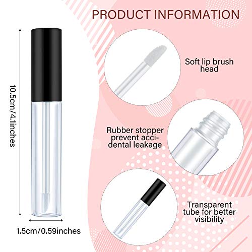 Patelai 50 Pack 10ml Lip Gloss Containers with Wands & Black Caps