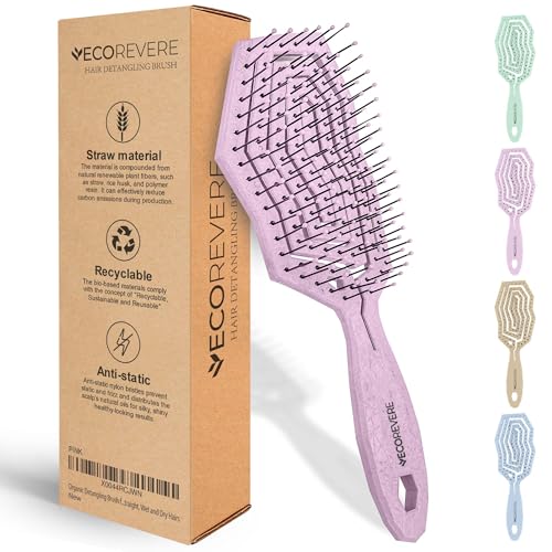 ECOREVERE Pink Detangler Brush for Women, Men & Kids - Vented Anti-Static Hair Comb