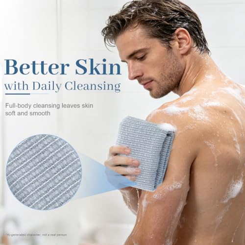 Gray Extra Long Exfoliating Shower Towel - Intensive Japanese Washcloth for Deep Skin Cleansing
