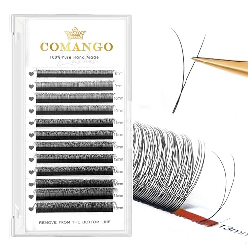 CoMango Y Eyelash Extensions Premade 2D Fans 0.07mm B/C/D Curl 8-15mm Black Variation