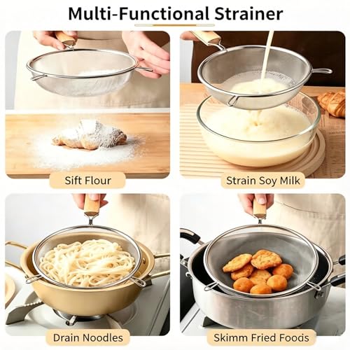 6-Inch Stainless Steel Fine Mesh Strainer with Wooden Handle