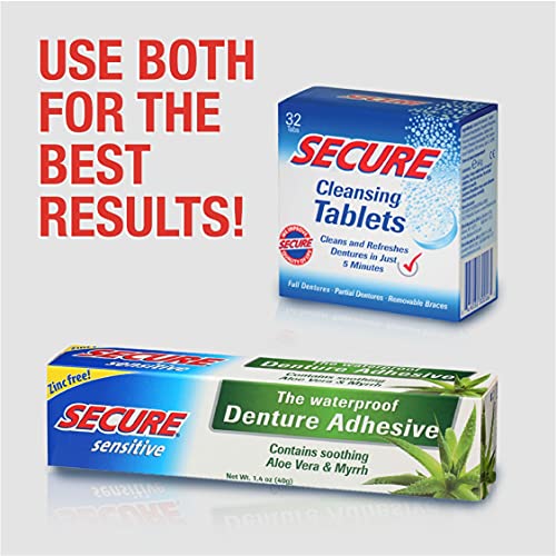 Secure Waterproof Denture Adhesive for Sensitive Gums - 1.4 Oz