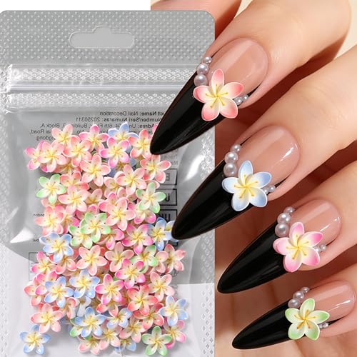 100Pcs 3D Colorful Flower Nail Charms - Floral Nail Gems for DIY