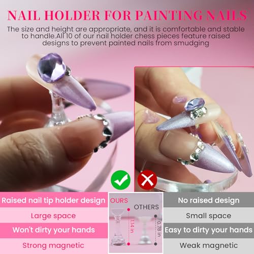 ESUOHYM Large Clear Press On Nail Stand with Magnetic Tips & 200 Sticky Tabs for DIY Nail Art & Salon Use