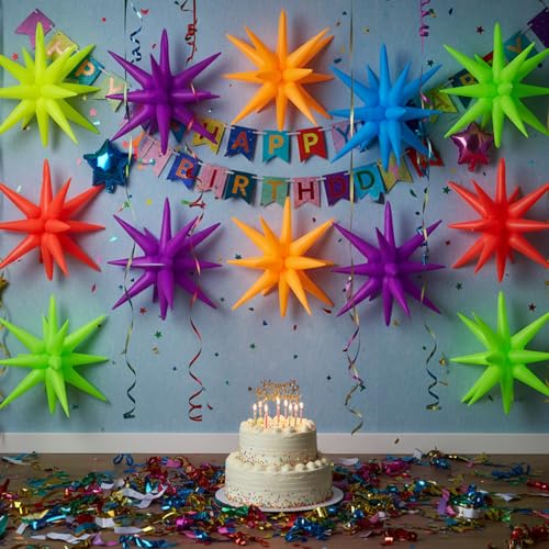 27-Inch Neon Starburst Balloons - Glow in the Dark Party Decor (7 Pack)