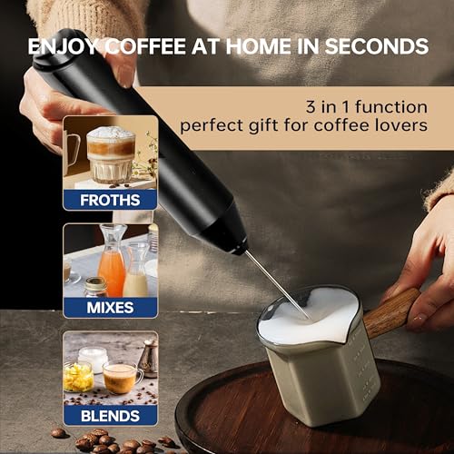 YSSOA Electric Milk Frother with Stainless Steel Stand - Battery Operated Whisk for Coffee, Latte, Matcha, Hot Chocolate