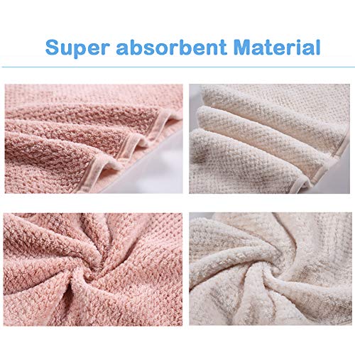 M-bestl 2 Pack Microfiber Hair Towel Wrap,Hair Drying Towel with Button,Quick Dry Hair Towel Turban for Women,Absorbent Anti-frizz Head Towel for Long Thick Curly Hair(Pink&Beige)