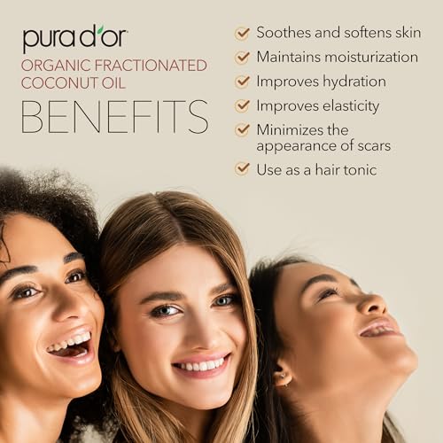 PURA D'OR ORGANIC Fractionated Coconut Oil MCT Oil (16 Oz) 100% Pure & Natural USDA Certified