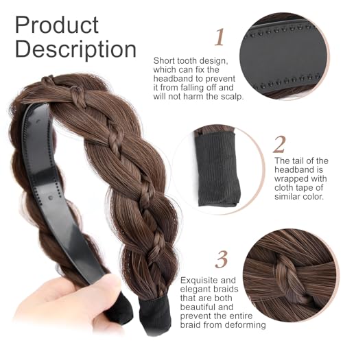 Wide Braided Headband with Teeth - Chestnut Synthetic Fishtail Hairpiece