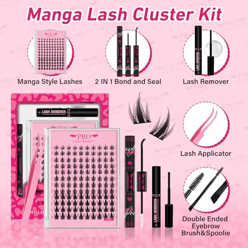 PRO LASHBEAUTY Anime Eyelash Clusters Kit - 120 Pcs with Bond & Seal