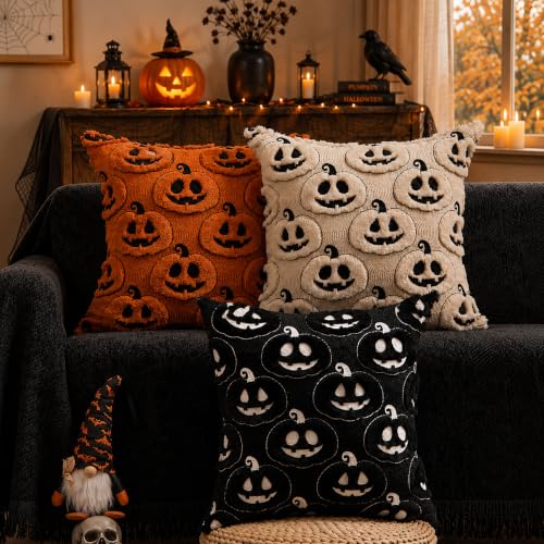 Halloween Pumpkin Pillow Covers Set of 2 - 18x18 Soft Plush Decor