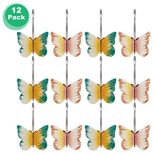 AGPTEK 12PCS Butterfly Shower Curtain Hooks - Anti-Rust Decorative Rings