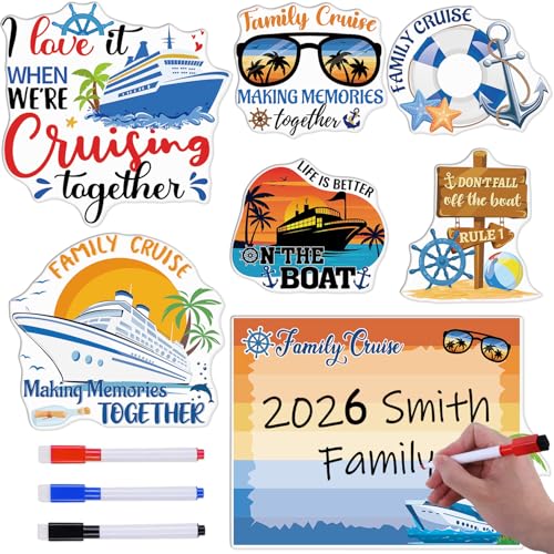 Family Cruise Ship Door Magnets Set with 3 Pens - Nautical Decor