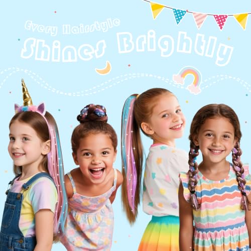 Mermaid Hair Tinsel Kit - 16 Clip-In Color Extensions for Kids