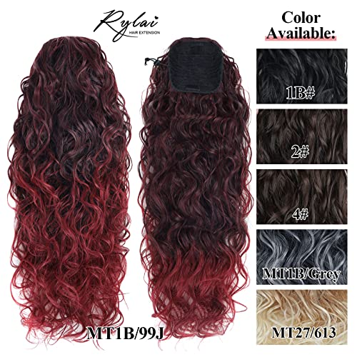 26" Ombre Burgundy Curly Drawstring Ponytail for Black Women - YIBANG