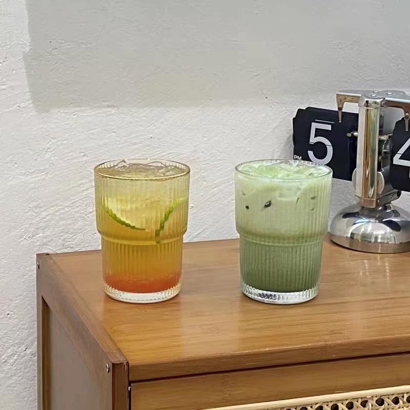 QWEZXO 13oz Glass Coffee Tumbler Set with Lid & Straw - 2 Pack