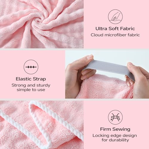 REDKISS 3-Pack Microfiber Hair Towels - Quick Dry, Soft & Anti-Static, Bubbles Colors (Pink, Blue, Grey)