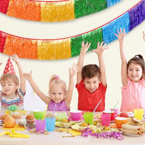 Rainbow Foil Fringe Garland - 6 Feet Metallic Tinsel Banner for Parties