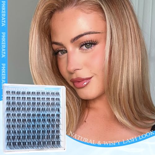 PHKERATA Natural Lash Clusters Wispy Eyelash Clusters, Eyelash Extensions C Curl Individual Lashes, Mix Length Natural Look Lashes with Thin Lash Band, 10-16mm, 110 pcs