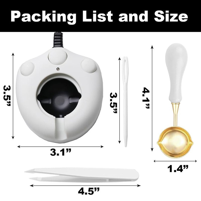 VSECUON Dual-Spout Electric Wax Seal Warmer White with Spoon Tweezers Stirring for Melting Wax Sealing Beads
