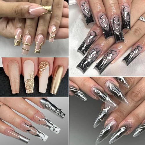 SUTOKAKA Metallic Nail Gel Kit - 5ml Gold & Silver Duo for 3D Art