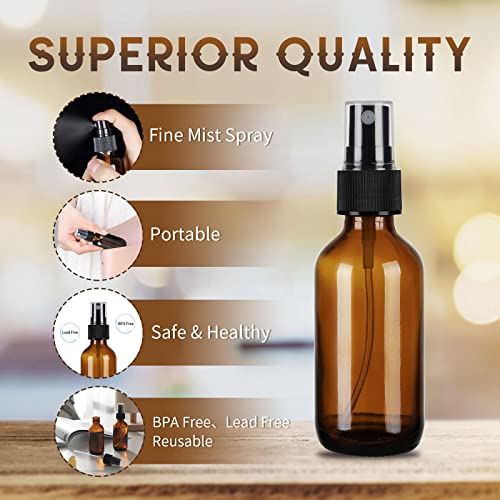 12-Pack 2oz Amber Glass Spray Bottles - Leak-Proof Travel Mist Sprayers