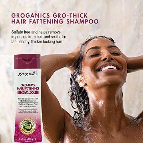 Groganics Thick Hair Fattening Shampoo 8.5oz - Natural, Sulfate-Free Hair Care for Thicker, Stronger Hair