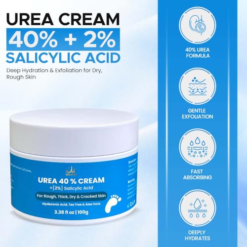 Miratiful 40% Urea Cream with Salicylic Acid for Dry & Rough Skin, Hydrating Foot & Skin Care