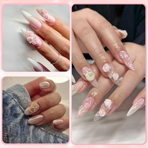 Flower Nail Charms,Colorful Resin Art Decor with Leaves and Gold