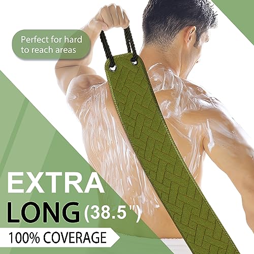 Eaxun 38.5 Inch Green Exfoliating Back Scrubber for Shower, Double-Sided Textured, Durable & Long Reach