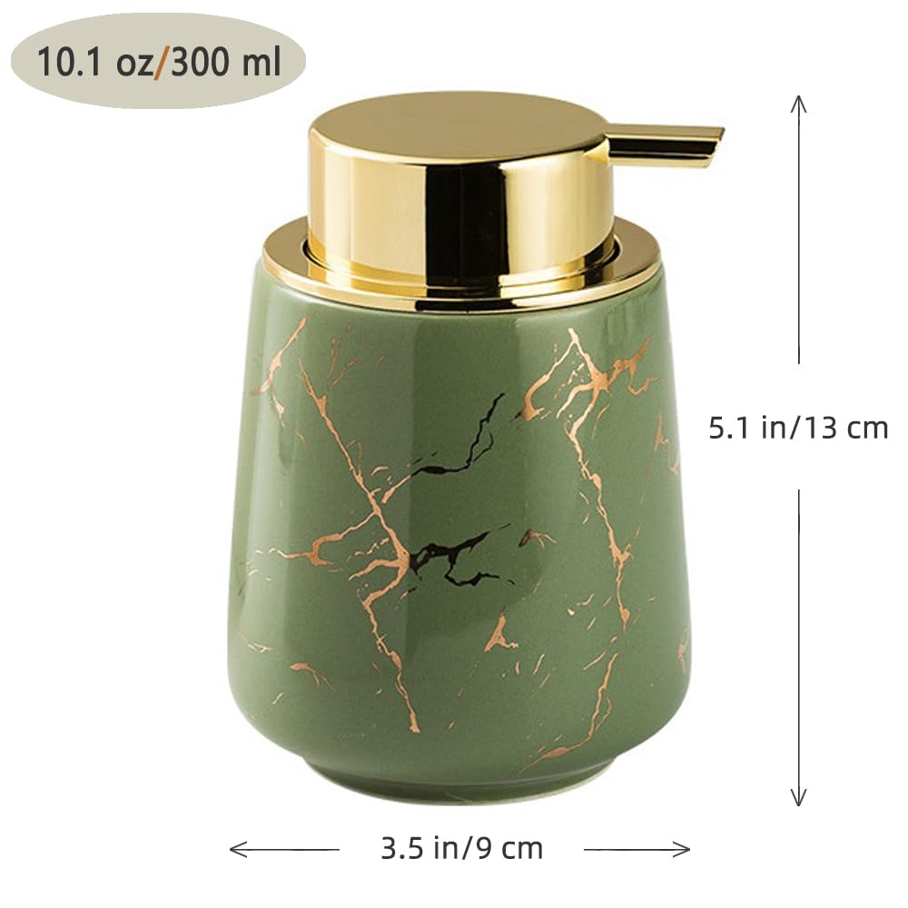 Marble Foam Soap Dispenser for Bathroom, Chic Ceramic Bottle, Gold Soap Dispenser Pump (Green)