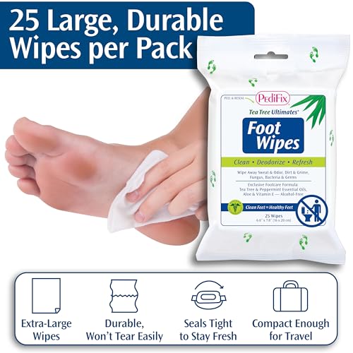 Pedifix Tea Tree Foot Wipes with Aloe, Peppermint & Vitamin E – Odor & Sweat Control