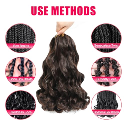 Qimenzer French Curl Braiding Hair Extensions 14 Inch Chocolate Brown - Pre-Stretched, 8 Packs, Variation #4