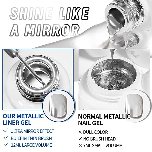 Mirror Silver & Gold Gel Nail Polish Set with Built-in Brush