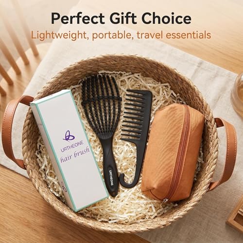 URTHEONE Black Detangling Hair Brush for All Hair Types, Wet & Dry Use, Portable & Durable