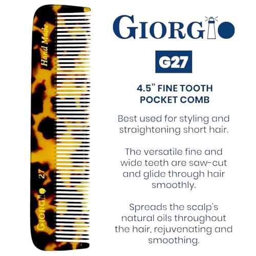 GIORGIO G27 Handmade Fine Tooth Pocket Comb, 2-Pack Tokyo Finish