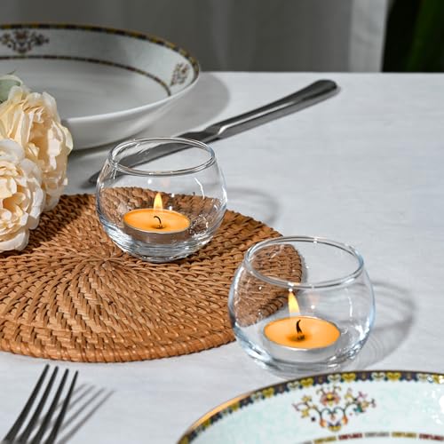 FrutPunch Glass Candle Holders - 6 Pack Votive Tea Light Holders for Weddings & Parties