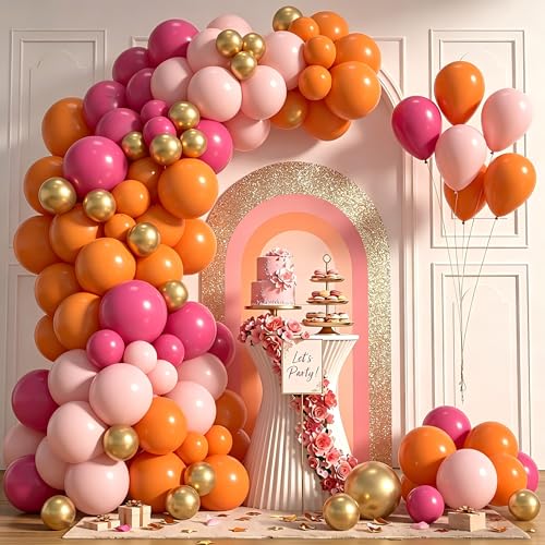 Hot Pink, Orange & Gold Balloon Arch Set for Parties