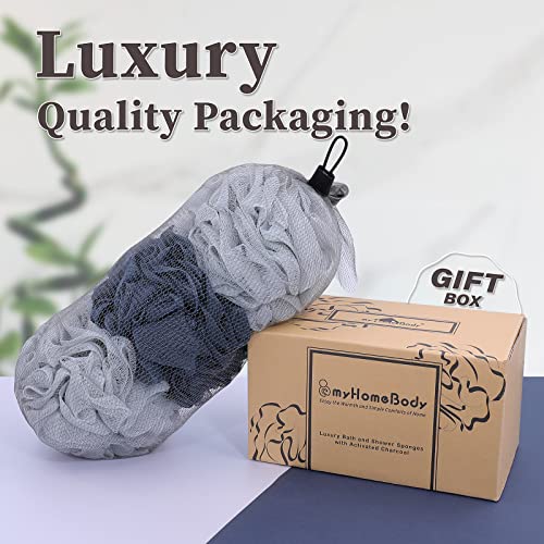 myHomeBody 60g Loofah Sponge 3-Pack - Fog Gray & Midnight Blue Exfoliating Bath Sponges
