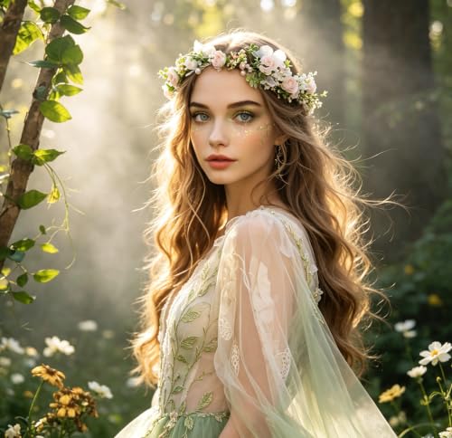 Vivivalue Floral Crown Headband - Boho Silk Flower Wreath for Weddings