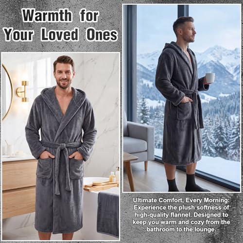 9 Pcs Birthday Gifts for Men Beard Care Set for Him Father's Gifts Basket Kit Get Well Soon Gift Basket with Hooded Robe, Long Towel, Socks for Dad Grandpa Husband Boyfriend(Dark Grey)
