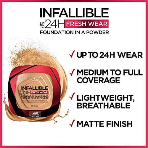 L'Oreal Paris Makeup Infallible Fresh Wear Foundation in a Powder, Up to 24H Wear, Waterproof, Ivory Buff, 0.31 oz. (Packaging May Vary)