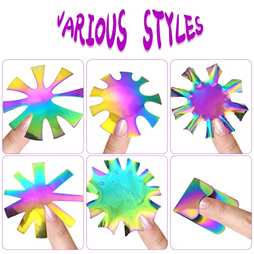 Rainbow French Nail Cutter Set - 12 Stainless Steel Tip Cutters with Handle & 25 Spare Blades