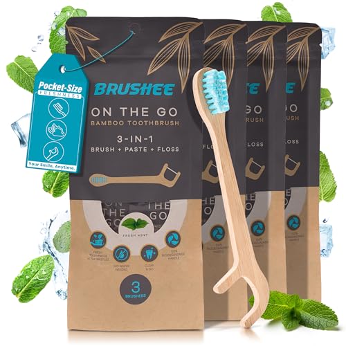 Brushee Disposable Bamboo Travel Toothbrushes with Mint Paste, 12-Pack