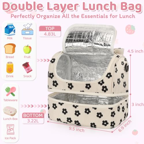 Vankor Corduroy Insulated Lunch Box for Kids - Double Decker Tote