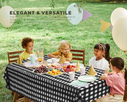 Disposable Black Check Plastic Tablecloths - 12 Pack, 54x108 inches
