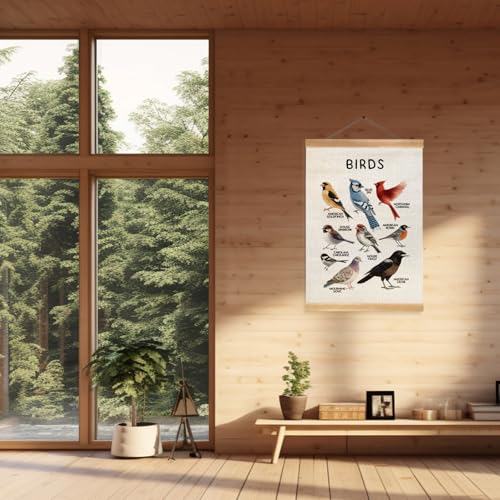 Vintage Bird Wall Art Poster with Wood Frame - 12x16 inches