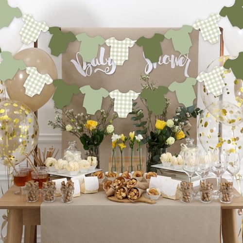 Sage Green Baby Shower Garland Decorations - 18 pcs Paper Banner